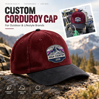 Casquette de baseball en velours côtelé avec logo personnalisé, visière en faux daim, faible MOQ, marque privée pour les marques d'extérieur