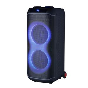 Enceinte portable d'extérieur pour fêtes, double subwoofer de 8 pouces avec <span class=keywords><strong>2</strong></span> microphones sans fil, lumières LED RGB, machine de karaoké - Product Image 4