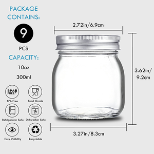 Pot en verre à large ouverture pour le stockage des aliments, 250 ml, 300 ml, avec couvercle en métal - Product Image 2
