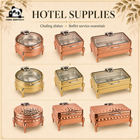 Chafing Dish Buffet-Set Edelstahl Rechteckiger Speisenwärmer Roségold Glasdeckel für Hotel Restaurant Catering