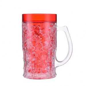 Plastic Beer Cup With Handle Internet Celebrity 16oz BPA FREE Plastic <b>Double</b> <b>Wall</b> Gel Freezer <b>Mugs</b> Gel Frosty Freezer Beer <b>Mug</b> - Product Image 3