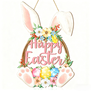 Easter Decor Welcome Sign Rabbit Painted Eggs Wooden Hanging <b>Plaque</b> Colorful Spring Festival Door Wall Decoration for <b>Home</b> Party - Product Image 4