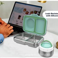 Großvolumige 304 Edelstahl-Lunchbox mit 2 Fächern, erhöhtem Deckel, Geruchsschutz, Speisenwärmung, tragbar für Kinder
