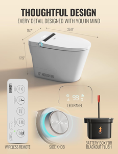 โถสุขภัณฑ์อัจฉริยะหรูหราแบบชิ้นเดียว ทรงยาว เปิด/ปิด/ล้างอัตโนมัติ พร้อมเซ็นเซอร์เท้า ที่นั่งอุ่น นวดผ่อนคลาย ไฟกลางคืน ระบบไซฟอนแบบ <span class=keywords><strong>S</strong></span>-Trap - Product Image 5