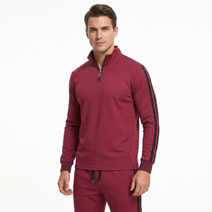 Ensemble de survêtement rouge pour homme, demi-zip, manches longues, couleur unie, design sportif, séchage rapide, polyester, vêtements d'automne - Product Image 5