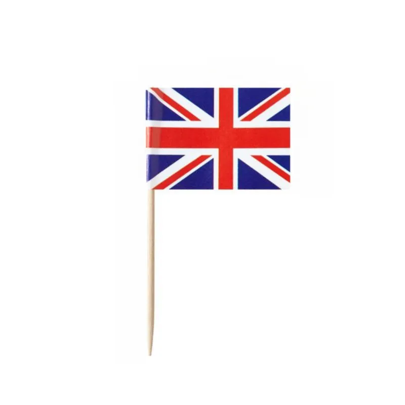 100 पीसी यूनाइटेड किंगडम ध्वज ब्रिटिश टूथपिक झंडे छोटे मिनी यूके कपकेक टॉपर्स स्टिक झंडे सजावट