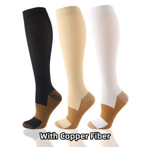 Chaussettes de compression en cuivre 20-30 mmHg grande taille pour infirmières, sport, course à pied, montantes jusqu'au genou, athlétiques, blanches, tricotées, avec protection des jambes - Product Image 3