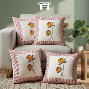 Hand Block Printed Floral Cotton <b>Throw</b> <b>Pillow</b> Cover Square Zipper Washable Customizable 16x16 in - Product Image 2