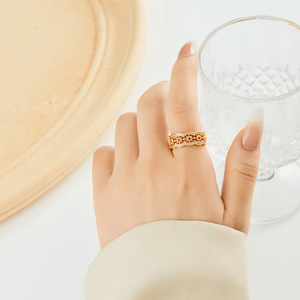 Vintage Style Gold Openwork Ring With Micro Pave Zircon Flower Design Adjustable Index Finger Party Jewelry - Product Image 2
