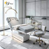 Lit de massage facial électrique moderne bleu à 3 moteurs avec base LED