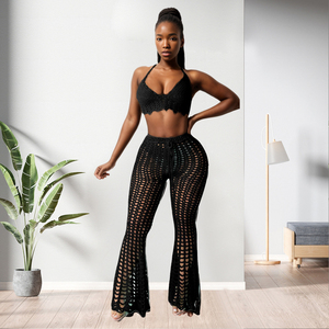 ชุดเดรสสีพื้นแบบมีเชือกแขวนคอชุดกางเกงแฟชั่นวันหยุด - Product Image 4