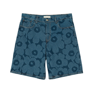 Short en jean brodé à motif géométrique pour femme, taille mi-haute, mélange de coton, détails modernes, coupe décontractée, idéal pour l'été, la détente ou le style urbain - Product Image 1