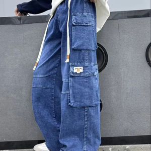 Pantalones vaqueros holgados lavados informales para niños Pantalones <span class=keywords><strong>cargo</strong></span> de mezclilla para niños con múltiples bolsillos Verano de alta calidad - Product Image 1