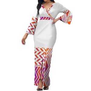 Nouveau grande taille Tonga polynésien Tribal vêtements 3/<span class=keywords><strong>4</strong></span> manches évasées coupe ajustée longues robes décontractées femmes élégant <span class=keywords><strong>Kora</strong></span> femme Vestidos - Product Image 3