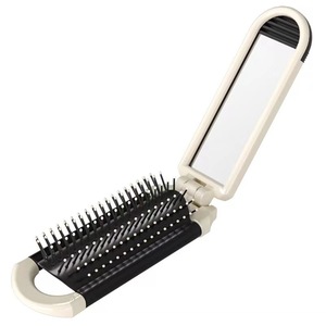 Portable Hair Comb With <b>Mirror</b> Beige Large Foldable For Home Use <b>Plastic</b> Material - Product Image 3
