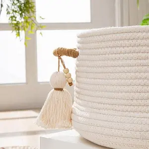 Wholesale Woven Baskets For Organizing Bedroom Wardrobe Baby Laundry Hamper Collapsible Organize Cloth Toy Chest Cotton Rope Ba