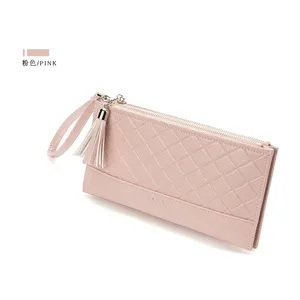 中国时尚现金信封制度钱包个性化粉红色长韩版女装钱包Pu钱包