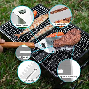 Ensemble d'ustensiles de barbecue en acier inoxydable avec manche en bois, kit d'outils de grillade résistant à la chaleur, facile à nettoyer pour la cuisson en extérieur - Product Image 4