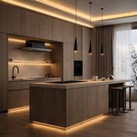 Fabricant d'Armoires à Foshan Armoires de Cuisine en Placage de Bois Mobilier de Cuisine Design Moderne Armoire de Cuisine Personnalisée pour Projet