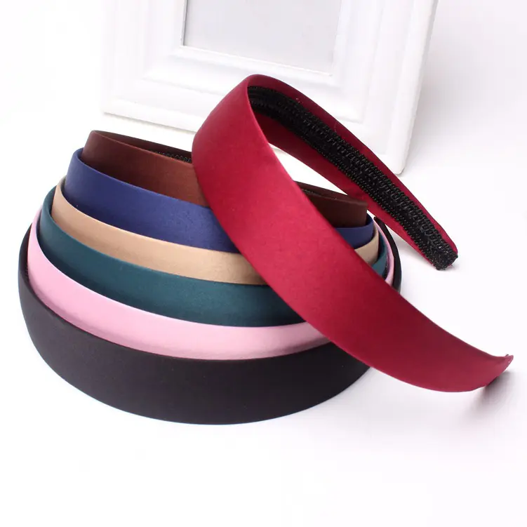 Simple Multi-Color Fabric Hair Accessories Solid Color Satin Headband Wide Women Hairband
