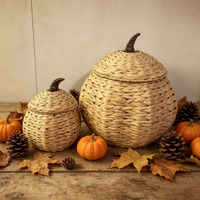 Décoration de table artisanale en rotin tressé en forme de citrouille, en fibres naturelles, pour la récolte d'automne, Halloween et Thanksgiving