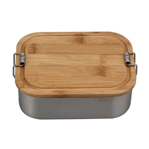 Stainless Steel <b>Lunch</b> <b>Box</b> with Natural Bamboo Lid & Secure Lock Clips - Food Grade Metal Bento <b>Box</b> Container for School, Office - Product Image 4