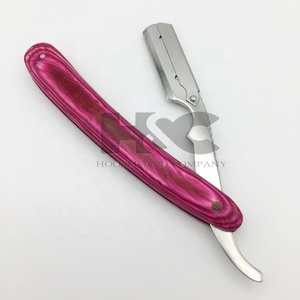 มีดโกนสีแดงเคลือบด้ามไม้สแตนเลสสตีลตรงด้านบนพร้อมใบมีดตัดเปลี่ยนใบมีดช่างตัดผมมีดโกนตรงโดย HC - Product Image 4