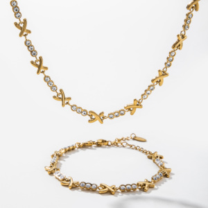YF6481 Ensemble de bijoux tendance en acier inoxydable étanche, plaqué or 18 carats, avec zircon, collier et bracelet anti-ternissement - Product Image 6