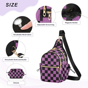 Bolso de pecho impermeable morado a cuadros para exteriores, bandolera deportiva de poliéster, bolso cruzado para mujer - Product Image 3