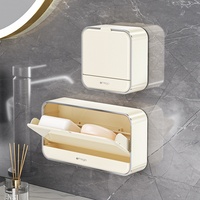 Boîte à savon murale en plastique sans perçage, porte-savon étanche, anti-poussière, conteneur de rangement pour salle de bain