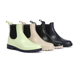Bottes de pluie en PVC style Chelsea transfrontalières, à lacets, coupe basse, antidérapantes, imperméables, toutes saisons, vente en gros, mode féminine - Product Image 1