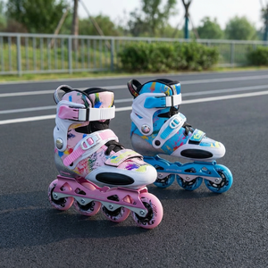 Patins à roulettes pour enfants en cuir et fibre de carbone, à fleurs plates, pour l'entraînement au patinage sur <span class=keywords><strong>glace</strong></span> et les cours de roller - Product Image 1