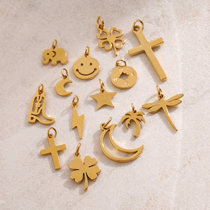 J & D 5 cái mỗi túi 18K PVD thép không gỉ không thấm nước voi con chuồn chuồn Giày Trăng Sao Hoa dừa cọ chéo tự làm quyến rũ - Product Image 2