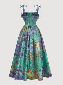 Robe midi élégante pour <span class=keywords><strong>femme</strong></span>, style vintage, imprimé floral, dentelle, sans manches, taille haute, coupe ajustée, tissu tissé, pour l'été, les fêtes et <span class=keywords><strong>la</strong></span> <span class=keywords><strong>plage</strong></span> - Product Image 5