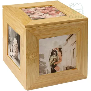 多用途迷人竹制照片立方体相框盒照相盒木制相框装饰盒