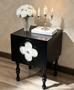 Black Clover Shell Inlay Side <b>Table</b> Modern Living Room <b>End</b> <b>Table</b> with Turned Wood Legs - Product Image 4