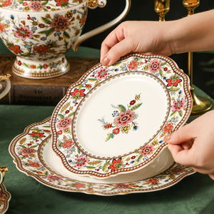 Assiettes en céramique vintage de luxe Assiettes à dîner en céramique royale Plat de service en porcelaine pour mariage - Product Image 6