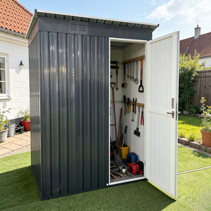 Armario Metálico de <span class=keywords><strong>Pared</strong></span> para Herramientas, Mini Cobertizo con Diseño a Prueba de Roedores, Resistente a la Intemperie y con Puerta con Cerradura para Almacenamiento en el Jardín - Product Image 1