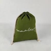 Sac de shopping en toile de coton vert avec logo imprimé personnalisé, sacs à cordon en promotion, sacs cadeaux à cordon pour le rangement de bijoux