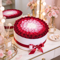Kotak Bunga Mawar Awet Alami - Hadiah Hari Valentine Ukuran Dapat Disesuaikan Tahan Lama 3-5 Tahun Buatan Tangan Bentuk Bulat