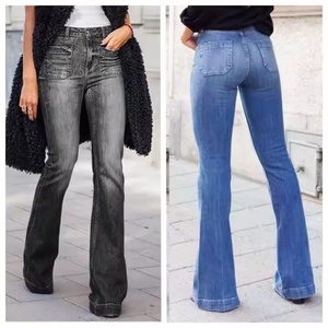 Jeans en denim délavé coupe basse, skinny et évasée, style rétro, tendance, pour femmes et jeunes filles, personnalisables OEM - Product Image 2