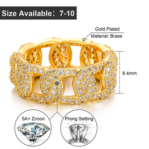 Iced Out <span class=keywords><strong>Real</strong></span> Banhado A Ouro Cobre Micro Pave Cubic Zirconia Cz Pedra Diamante Link Cadeia Cubana Anéis Para Homens - Product Image 6