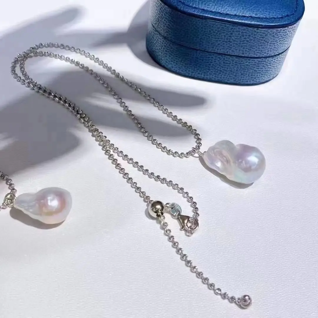 Women jewelry freshwater baroque pearl pendant necklace adjustable diamond chain baroque long pearls necklace man gift