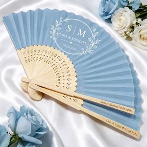 Custom Personalized Silk Folding Hand <b>Fans</b> With Logo for Wedding Guests - Product Image 2
