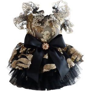 Robe pour chien en sequins noir et or avec nœud, jupe en tulle, costume de princesse pour animaux de compagnie, toutes saisons, polyester, fabriqué au Jiangsu - Product Image 5