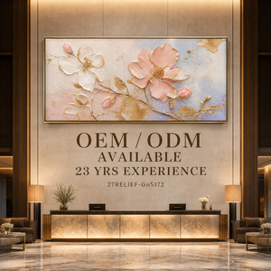 Dipinto a Olio Astratto con Fiori Dorati e Texture Intensa, Dipinto a Mano, per Design d'Interni di Hotel <span class=keywords><strong>FF</strong></span>&E, Grande Arte Murale su Tela, Vendita all'Ingrosso - Product Image 3