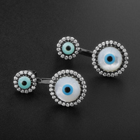 Pendientes de plata de ley 925 con esmalte de ojos malvados para mujer, aretes de tuerca, Plata turca, circonia de 18k, pendientes de concha de perlas