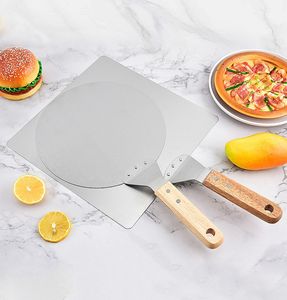 <b>Pizza</b> Cutter <b>Turning</b> <b>Peel</b> Rocker Spatula Baking Peelers Stainless Steel Wooden Handle Kitchen Accessories - Product Image 1