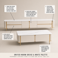 Mobilier de Salon Moderne Grand Appartement Meuble TV Dalle de Roche Combinaison Table Basse de Luxe Ensemble Table Basse en Bois Massif