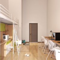 Lits superposés modernes connectés et intégrés avec lit supérieur et bureau inférieur pour dortoirs et chambres d'étudiants
